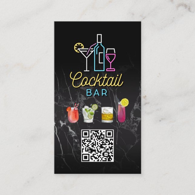 Carte De Visite Signal Neon Cocktails | Code QR (Devant)