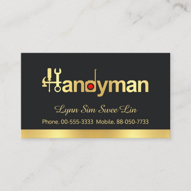 Carte De Visite Signal simple Chic Gold Handyman (Devant)