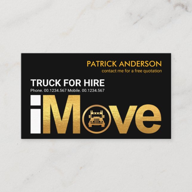 Carte De Visite Signalisation Gold "i Move" Camion Logo Accueil Dé (Devant)