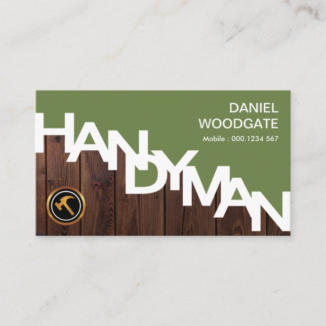 Carte De Visite Signalisation Handyman Bois fin Grain de bois clôt (Devant)