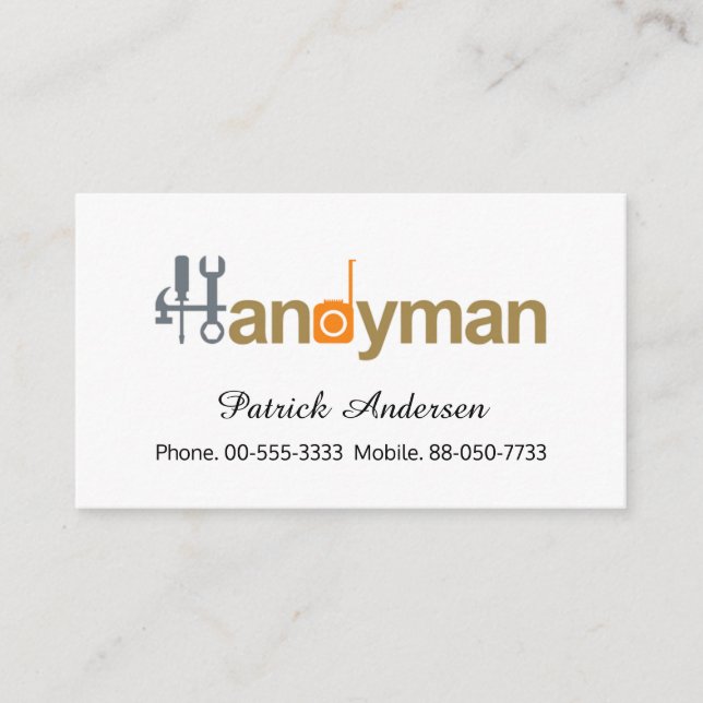 Carte De Visite Signalisation Simple Chic Handyman (Devant)