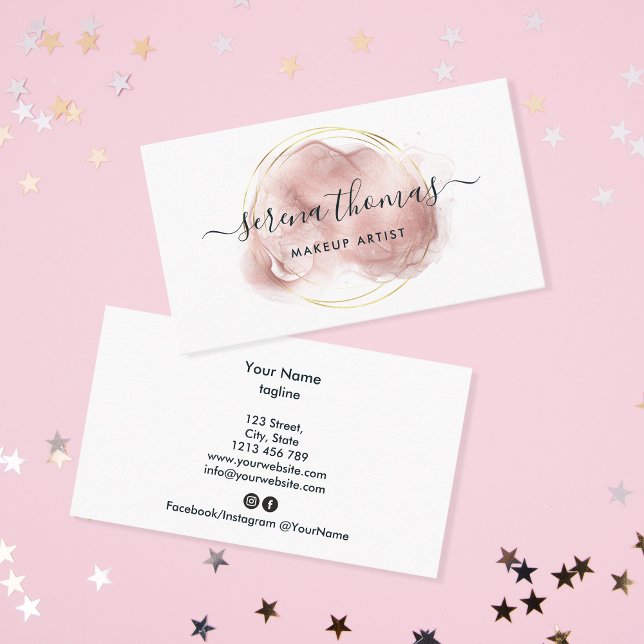 Carte De Visite Signature Abstraite moderne Blush or aquarelle Bu (Créateur téléchargé)