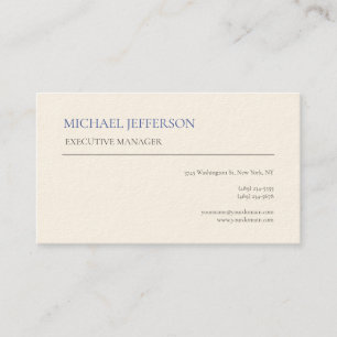 Carte De Visite Signature Crème Moderne Élégant Bleu Simple Blanc