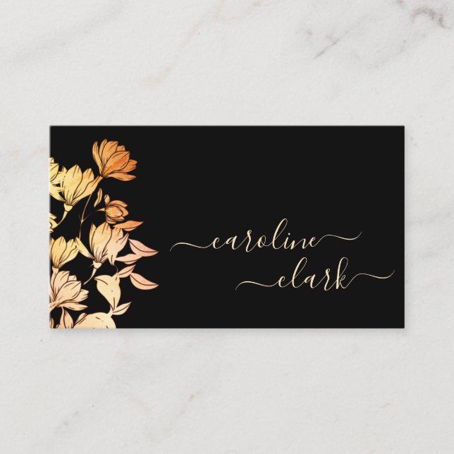 Carte De Visite Signature de calligraphie Élégant orange noir flor (Devant)