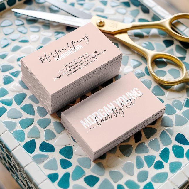 Carte De Visite signature de script moderne blush rose cheveux sty (Script signature modern blush pink hair stylist)