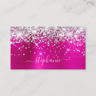 Carte De Visite Signature Féminine Pailletée Rose Chaud Aluminium