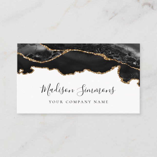 Carte De Visite Signature moderne Black Gold Parties scintillant A (Devant)