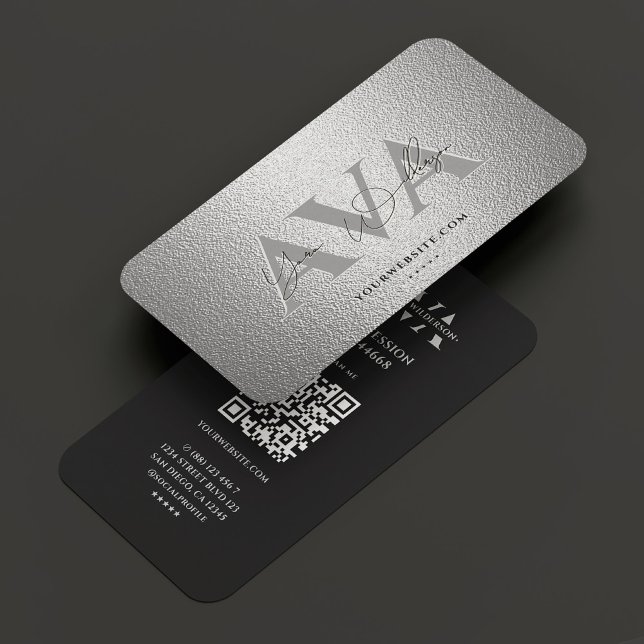 Carte De Visite Signature moderne professionnelle élégante en arge (Modern Professional Elegant Silver Black Signature Business Card
)
