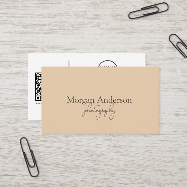 Carte De Visite Signature moderne Script QR Code social (Devant/Arrière en situation)