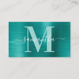 Carte De Visite Signature Monogram Aqua Turquoise Shimmer Foil