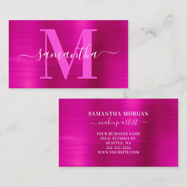 Carte De Visite Signature Monogramme Hot Rose Shimmer (Devant / Derrière)