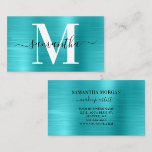 Carte De Visite Signature Monogramme Turquoise Blue Shimmer