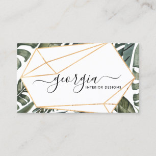 Carte De Visite Signature Script Aquarelle Tropical Green Gold