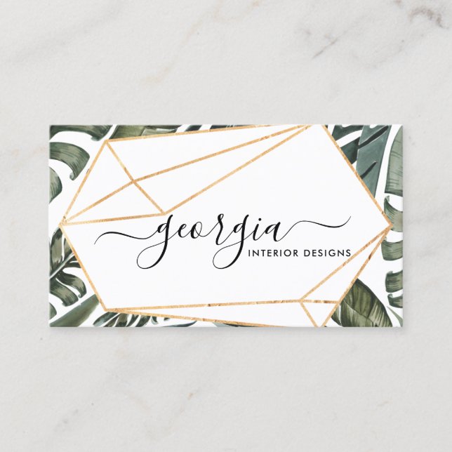 Carte De Visite Signature Script Aquarelle Tropical Green Gold (Devant)