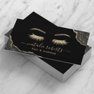 Carte De Visite Signature Script Black & Gold Marble Beauté Salon