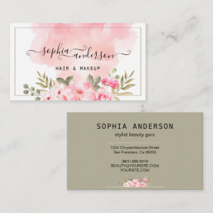 Carte De Visite Signature Script & Elegant Aquarelle Rose floral