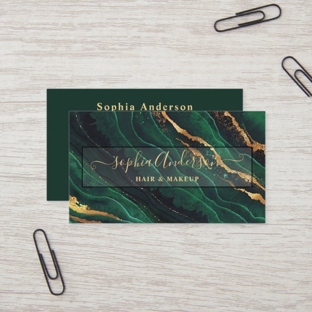 Carte De Visite Signature Script & Gold Parties scintillant Marine (Devant/Arrière en situation)