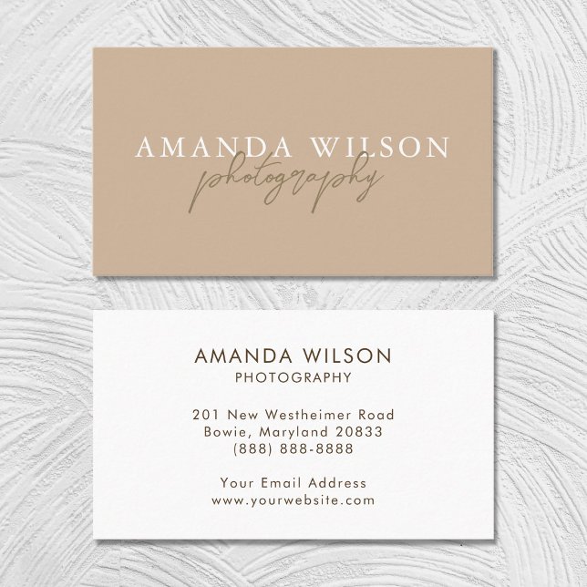 Carte De Visite Signature Script manuscrit Boho Beige Brown (Créateur téléchargé)