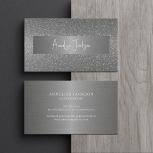 Carte De Visite Signature script moderne glam argent parties scint