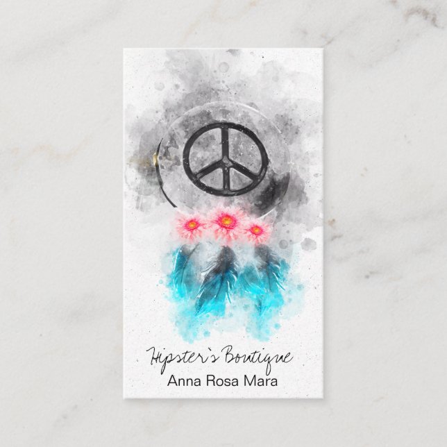 Carte De Visite *~* Signe de paix tribal Feathers Grunge Boho (Devant)