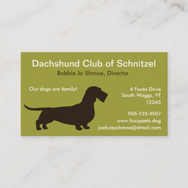 Carte De Visite Silhouette à poils durs Dachshund | Wiener Dog (Devant)