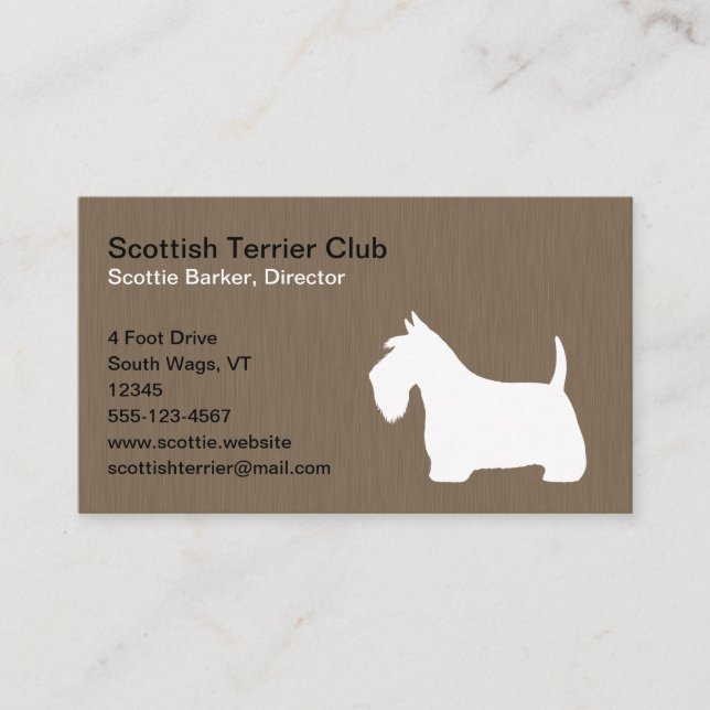 Carte De Visite Silhouette blanche écossaise Terrier | Scottie Dog (Devant)