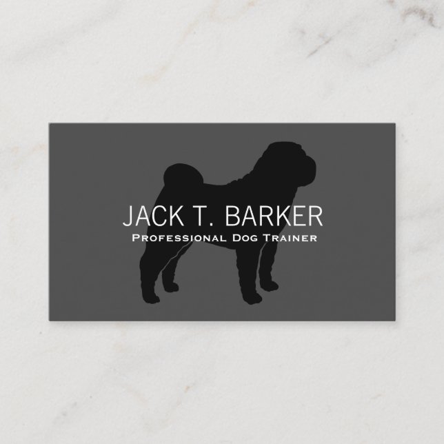 Carte De Visite Silhouette chinoise Shar-Pei noir sur gris (Devant)
