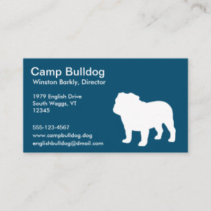 Carte De Visite Silhouette de Bulldog anglais bleu et blanc