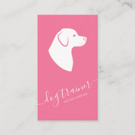 Carte De Visite Silhouette de chien rose et blanc Trainer de chien