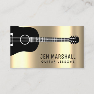 Carte De Visite silhouette de guitare noire sur fausse feuille d'o