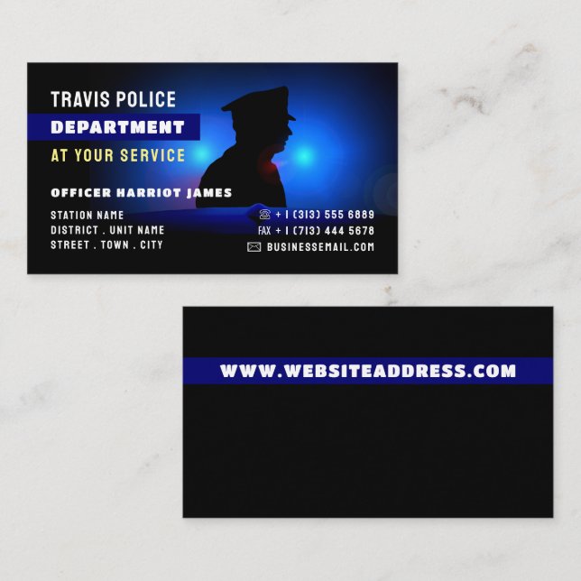 Carte De Visite Silhouette de police, policier, application de la  (Devant / Derrière)