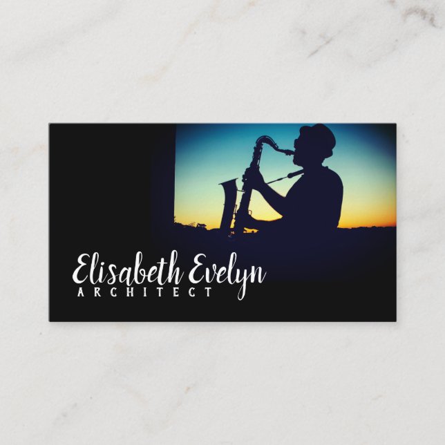 Carte De Visite Silhouette d'un homme jouant du saxophone (Devant)