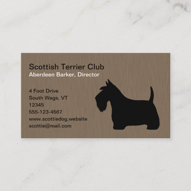 Carte De Visite Silhouette écossaise Terrier | Chien écossais noir (Devant)