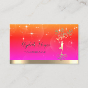 Carte De Visite Silhouette, Etoiles, Yoga, Arbre d'or cool
