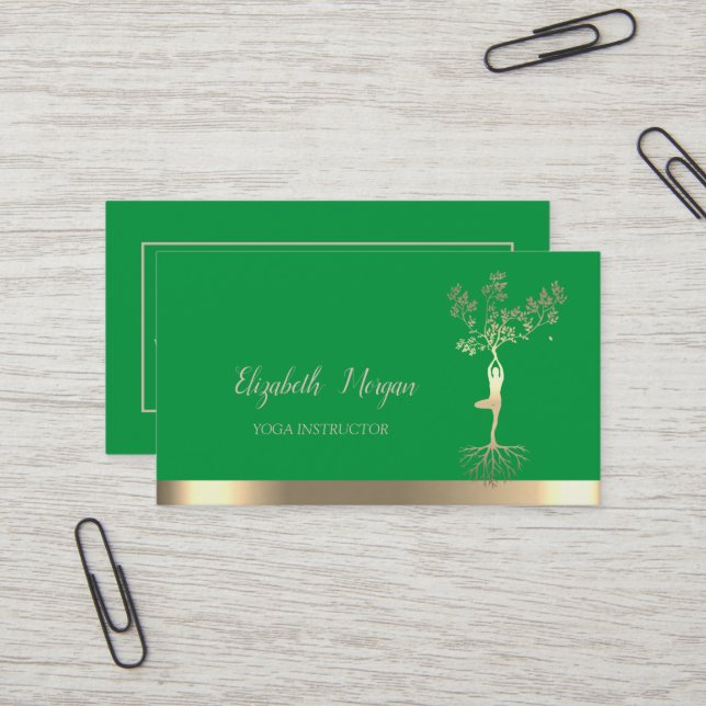 Carte De Visite Silhouette femmes Arbre d'or, Instructeur de Yoga  (Devant/Arrière en situation)