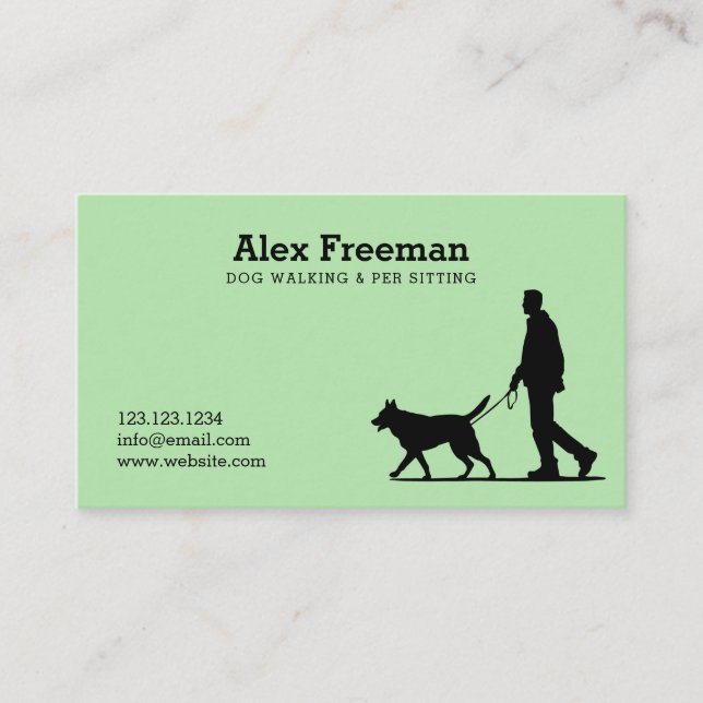 Carte De Visite Silhouette moderne Black and Green Dog Walker (Devant)