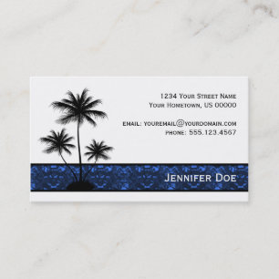 Carte De Visite Silhouette noire de palmiers avec Jeweltones bleu