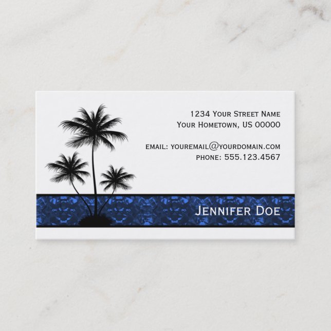 Carte De Visite Silhouette noire de palmiers avec Jeweltones bleu (Devant)