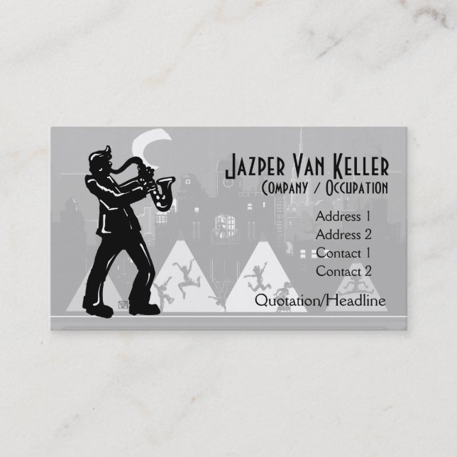 Carte De Visite Silhouette noire du lecteur saxophone (Devant)