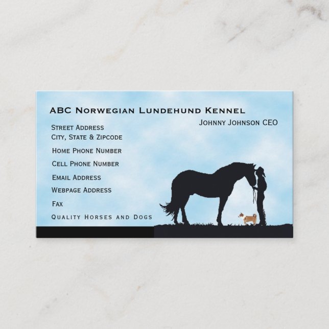 Carte De Visite Silhouette occidentale de Lundehund de Norvégien (Devant)