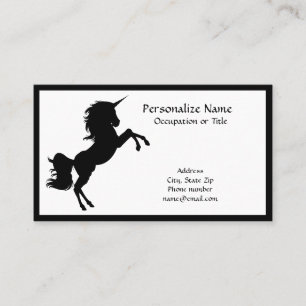 Carte De Visite Silhouette Unicorne Noir & Blanc Simple Elégance