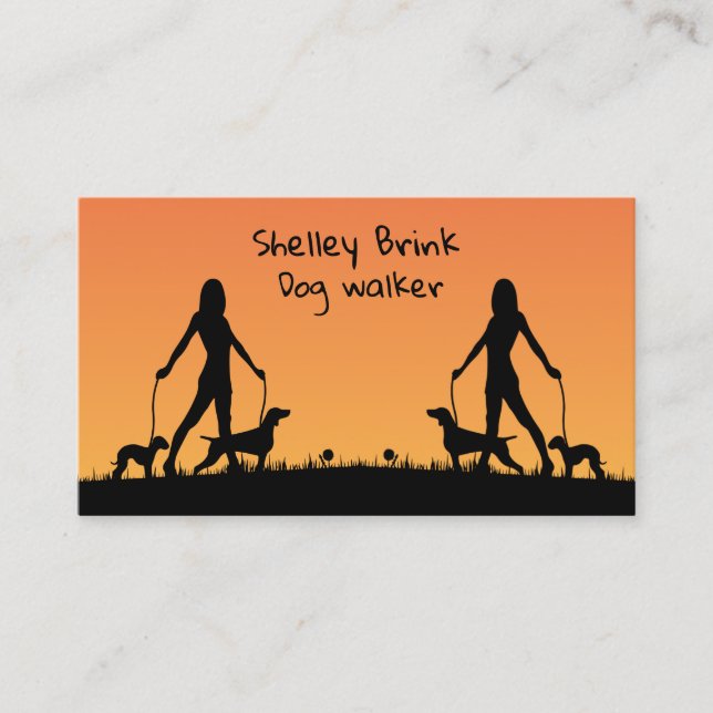 Carte De Visite Silhouette Walking Dogs Chien Doux Walker (Devant)