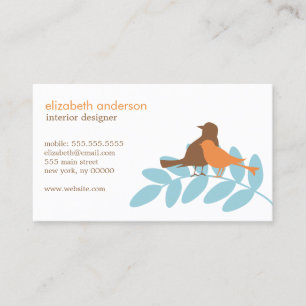 Carte De Visite Silhouettes bleues et oranges d'oiseau de jardin
