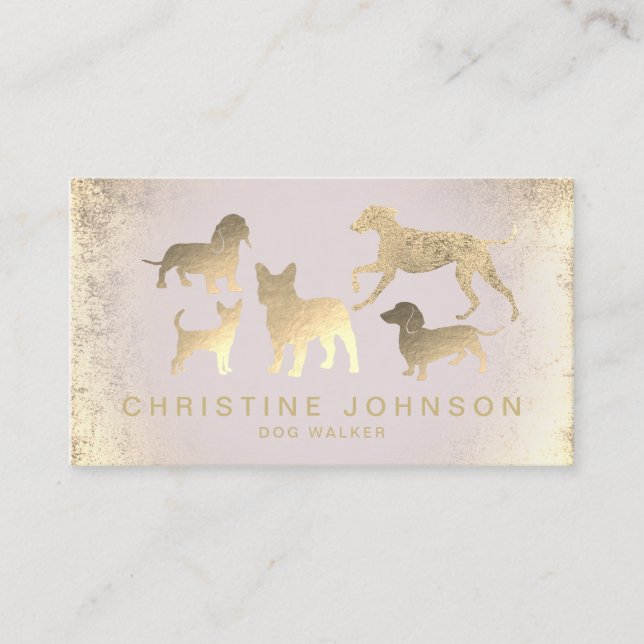 Carte De Visite silhouettes de faux chiens en feuille d'or (Devant)