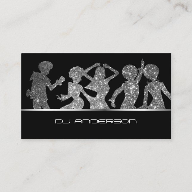 Carte De Visite Silhouettes DJ Dancing Professionnel (Devant)