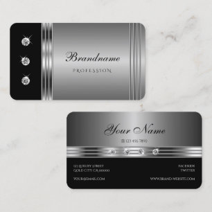 Carte De Visite Silver et noir tendance avec strass scintillants