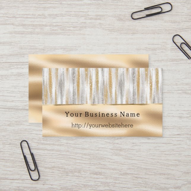 Carte De Visite Silver Gold Glitzy Stripes Business name website (Devant/Arrière en situation)