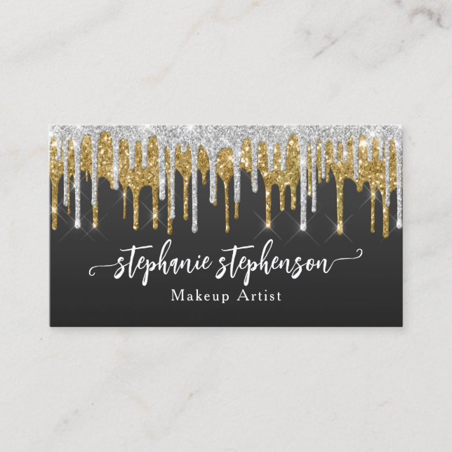 Carte De Visite Silver + Gold Parties scintillant Drift Fashion St (Devant)
