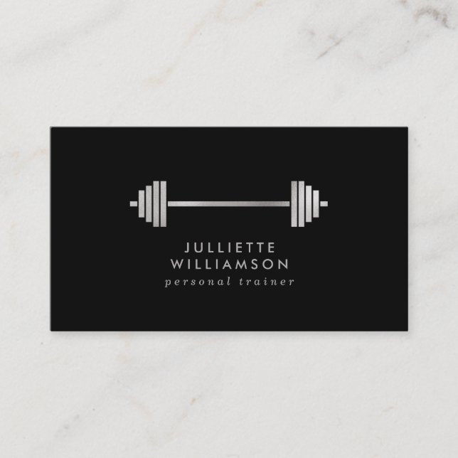 Carte De Visite Silver Grey & Black Personal Trainer Médias sociau (Devant)