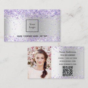 Carte De Visite Silver lavande photo QR code salon de beauté